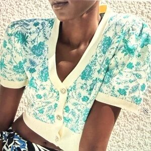 Zara Knit Cardigan with Puff Sleeves